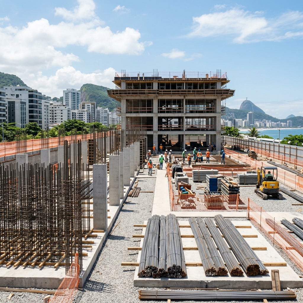 Canteiro de obras limpo e aço estrutural organizado