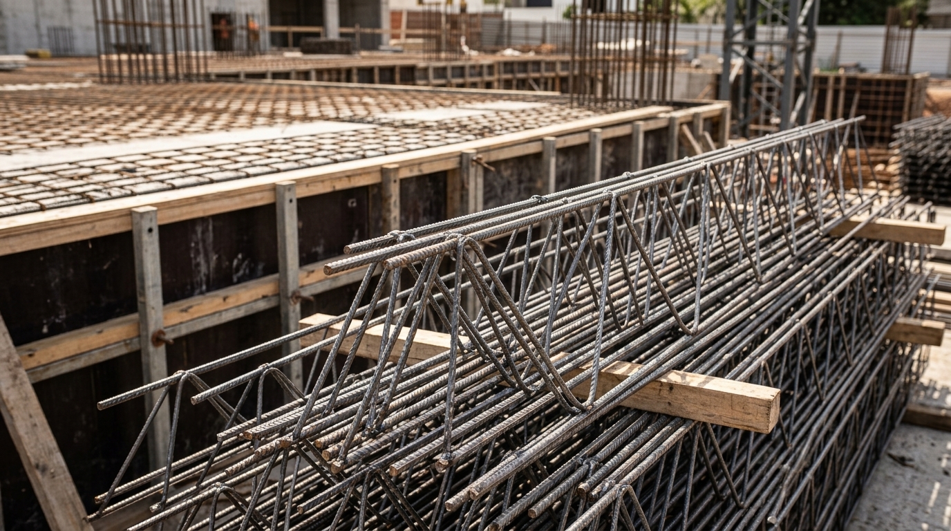 Treliça de aço eletrossoldada certificada com nós soldados em canteiro de obras